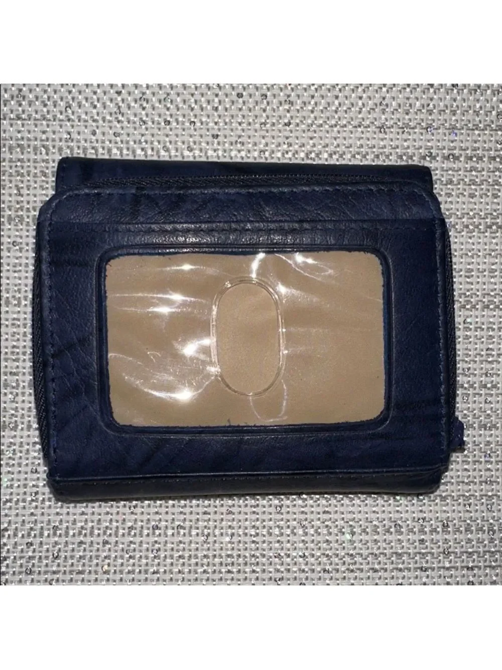 Julia Buxton Navy Blue Heiress leather convertible RFID blocking billfold wallet